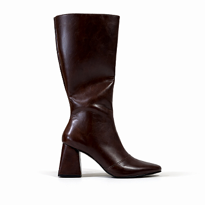 Bota Feminina Isa – Café Cano Alto com Salto 7cm