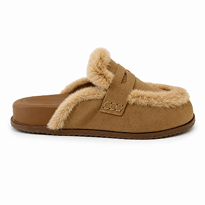 Clog Feminino Lara – Palha com Pelo | Glow Store