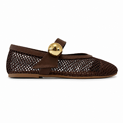 Sapatilha Feminina Pri – Café em Tela com Detalhe Dourado | Glow Store