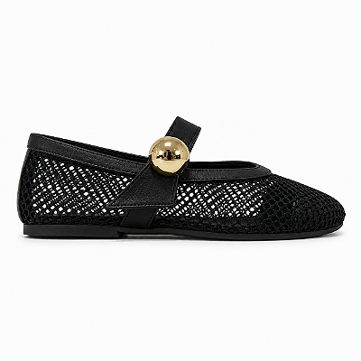 Sapatilha Feminina Pri - Preta em Tela com Detalhe Dourado | Glow Store
