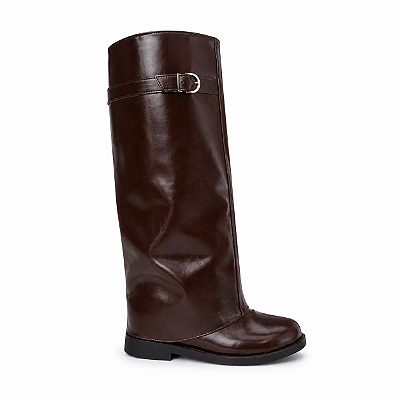 Bota Feminina Lari Café Cano Alto com Fivela | Glow Store
