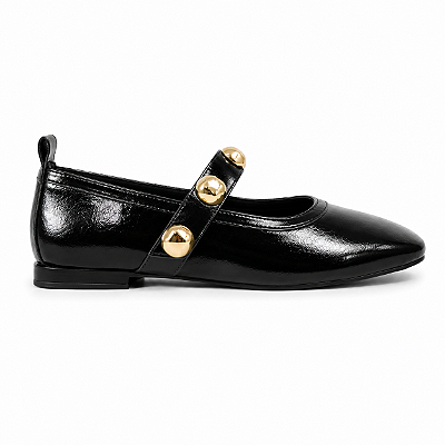 Sapatilha Feminina Laura - Preta com Aplicações Douradas | Glow Store