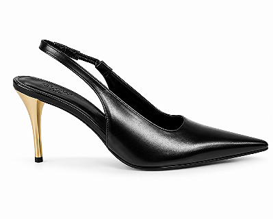 Scarpin Feminino Mônaco - Preto com Salto Dourado 7 cm Glow Store