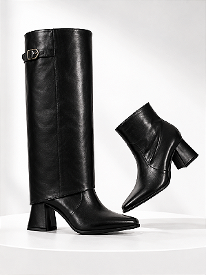 Bota Feminina Anna - Preta 2 em 1 com Capa Removível | Glow Store