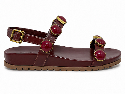 Sandália Feminina Jasmin - Marsala com Aplicações Douradas