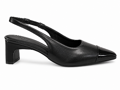 Slingback Feminino Lucca - Preto Bico Quadrado com Ponteira em Verniz