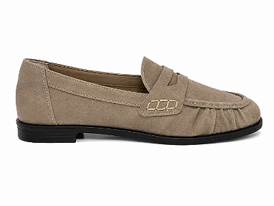 Mocassim Feminino Roma - Taupe em Camurça Bico Redondo