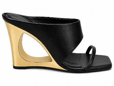 Tamanco Feminino Veneza - Preto com Salto Dourado Escultural 9 cm