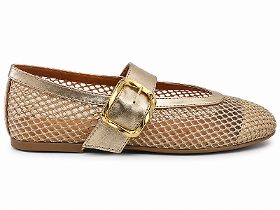 Sapatilha Feminina Malu - Ouro Light em Tela com Fivela