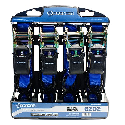 Kit Cintas Cap 245 Kg P/ Amarracao Cargas C/Cinta+Gancho 4pc - Bremen