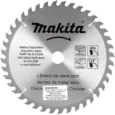 Lamina De Serra Tct 235mm X 25.4mm X 40t D-51378 - Makita