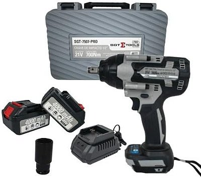 Chave De Impacto 1/2 700nm Sgt7507 Pro 21v Bateria 4ah E Carregador - Sigma