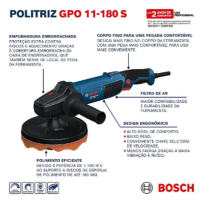 Politriz Eletrica Gpo 11-180s 1.100w 220v - Bosch Azul 220/240v