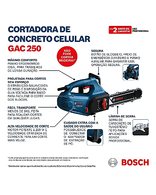 Cortadora De Concreto Celular 1200w Gac 250 Bosch