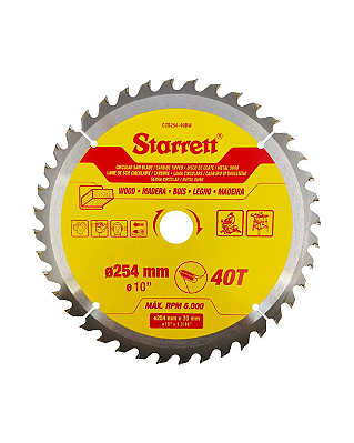Disco De Serra Circular Md P/ Madeira 254mm 40d - Starrett