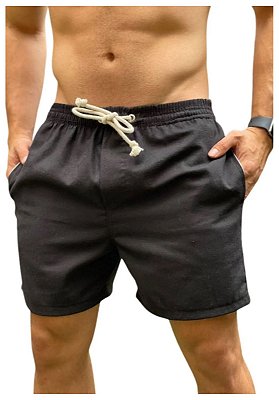 Short Liso Linho Misto Preto Akumal