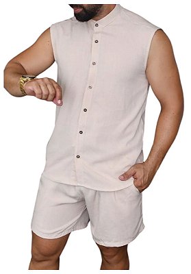 Conjunto Liso Bege Viscolinho Ilhas