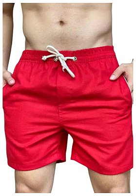 Short Liso Linho Misto Vermelho Goraz