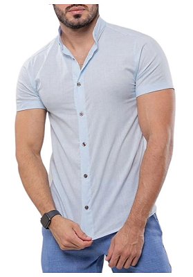 Camisa Gola Padre Linho Misto Azul Seriola