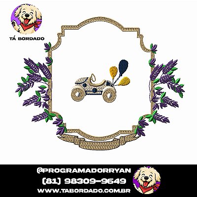 Matriz de Bordado Brasão Floral com carrinho