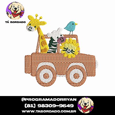 matriz de bordado Animais no Carro - Safari