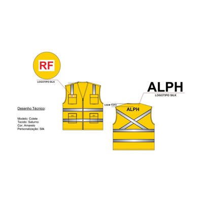 Colete tipo blusão RF amarelo com fechamento frontal