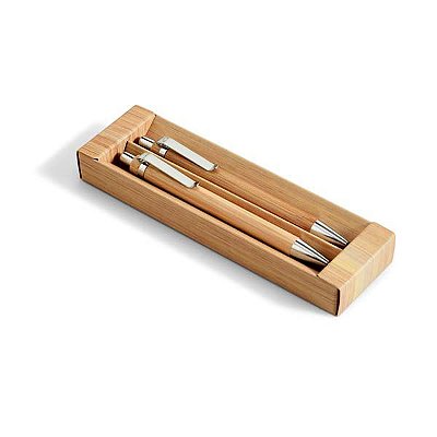 Conjunto de esferográfica e lapiseira. Bambu