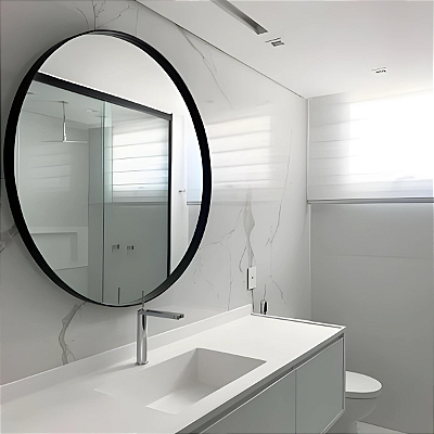 Espelho Decorativo Redondo Lapidado 60cm + Kit Instalação