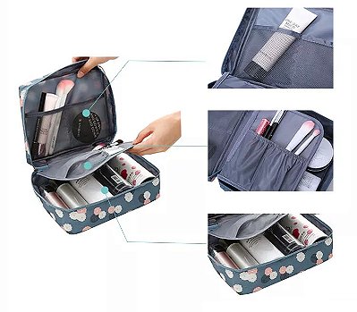 Necessaire de Maquiagem E Higiene Pessoal 5 Compartimentos Semi Impermeável