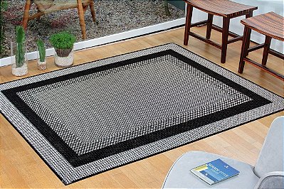 Tapete Sala Escritório 2,00x3,00 Antiderrapante Preto Sisal S587