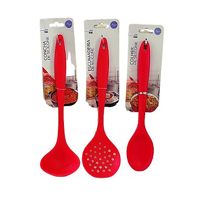 Kit Cozinha 3 Utensílios de Silicone Concha Colher Preto