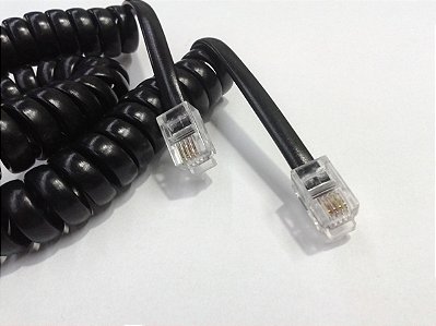 Cabo Espiral Preto Para Telefone Cordão Monofone 4 Vias
