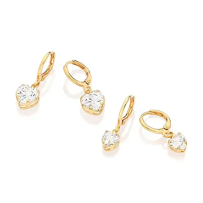 Kit brinco argola com coração zircônia banhado a ouro