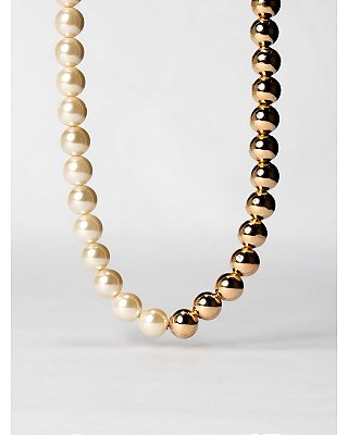 Colar duo esferas e pérolas banhado a ouro 18k