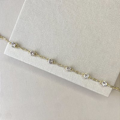Pulseira corrente com 6 zircônias banhado a ouro 18k