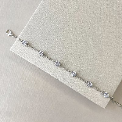 Pulseira corrente com 6 zircônias banhado a ródio branco