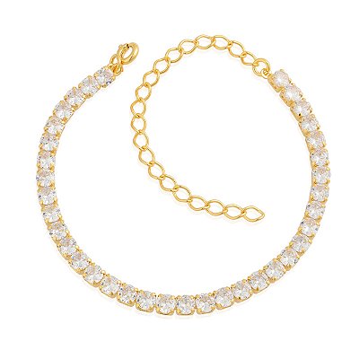 Pulseira riviera cristal 4 garras banhado a ouro 18k