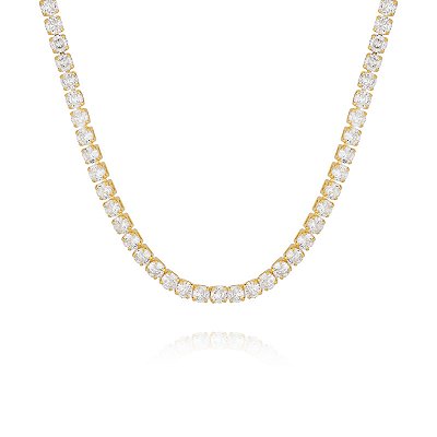 Colar choker riviera cristal 4 garras banhada a ouro 18k