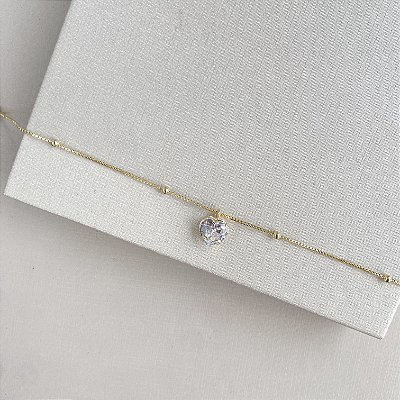 Pulseira corrente esferas com zircônia coração banhada a ouro 18k