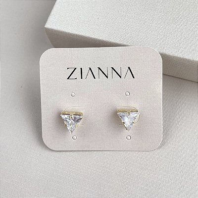 Brinco triângulo zircônia banhado a ouro 18k