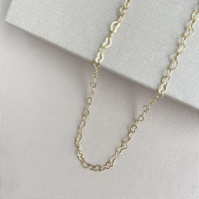 Colar corrente corações 4mm banhado a ouro 18k
