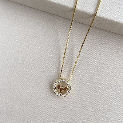Colar Espírito Santo circulo banhado a ouro 18k