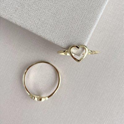 Anel coração vazado 7mm banhado a ouro 18k