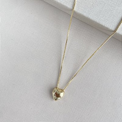 Colar coração boleado banhado a ouro 18k