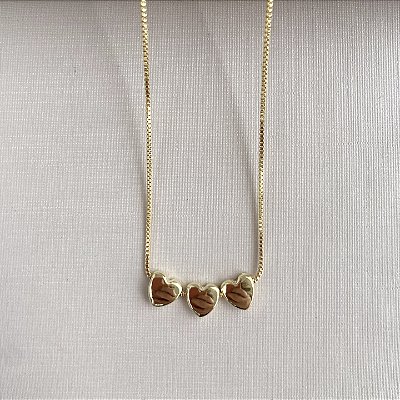 Colar 3 corações banhado a ouro 18k