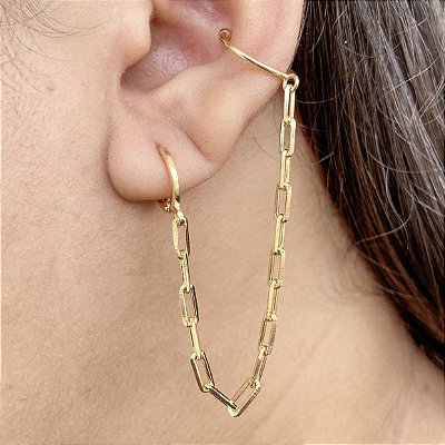 Brinco corrente com piercing de pressão banhado a ouro 18k