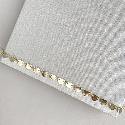 Pulseira placa corações banhada a ouro 18k