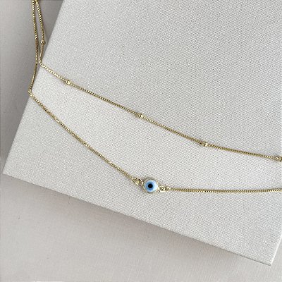 Tornozeleira dupla olho grego banhado a ouro 18k