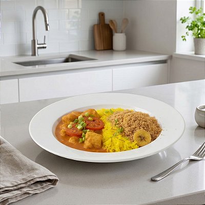 Moqueca de Tilápia com Arroz de Açafrão e Farofa de Banana | 300g