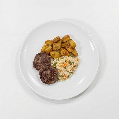 Hambúrguer de Patinho com Arroz à Grega e Batata Assada | 300g : 1_un